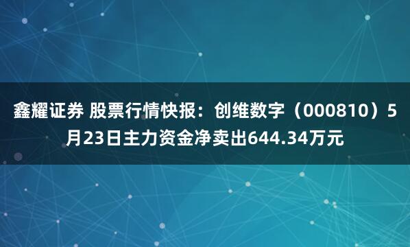 鑫耀证券 股票行情快报：创维数字（000810）5月23日主力资金净卖出644.34万元