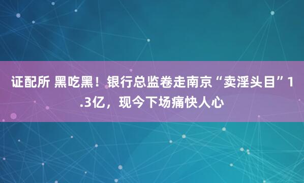 证配所 黑吃黑！银行总监卷走南京“卖淫头目”1.3亿，现今下场痛快人心